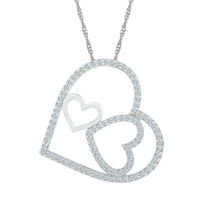 Fine Jewelry Womens 1/3 Ct. T.w. Natural White Diamond 10k White Gold Heart 18 Inch Pendant Necklace In Transparent