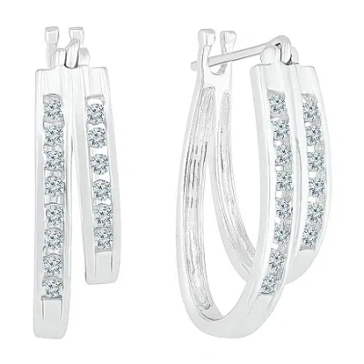 Fine Jewelry Womens 1/2 Ct. T.w. Natural White Diamond 10k White Gold 18.9mm Hoop Earrings In Transparent