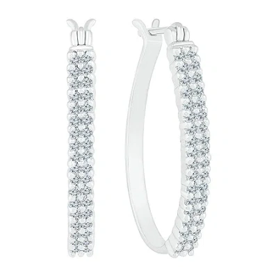 Fine Jewelry Womens 1/2 Ct. T.w. Natural White Diamond 10k White Gold 23.3mm Hoop Earrings In Transparent