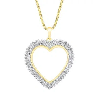 Fine Jewelry Womens 1 Ct. T.w. Natural White Diamond 10k Gold Heart 18 Inch Pendant Necklace In Transparent