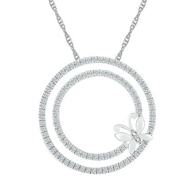 Fine Jewelry Womens 1/2 Ct. T.w. Natural White Diamond 10k White Gold Butterfly Circle 18 Inch Pendant Necklace In Transparent