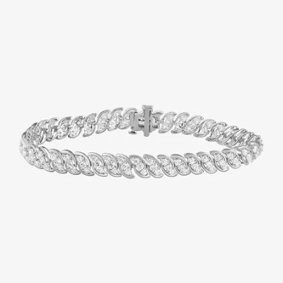 Fine Jewelry Womens 4 Ct. T.w. Lab Grown White Diamond 10k White Gold Tennis Bracelet In White