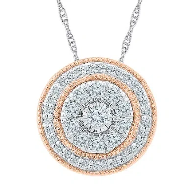 Fine Jewelry Womens 1/2 Ct. T.w. Natural White Diamond 10k Two Tone Gold Round 18 Inch Pendant Necklace In Transparent