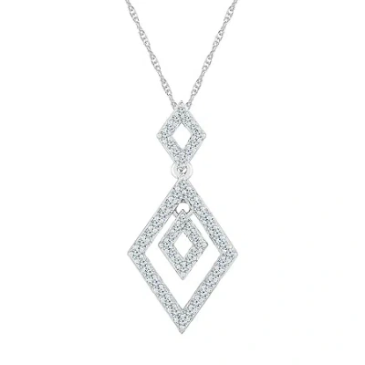 Fine Jewelry Womens 3/8 Ct. T.w. Natural White Diamond 10k White Gold Diamond 18 Inch Pendant Necklace In Transparent