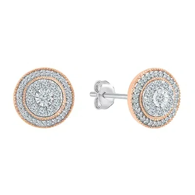 Fine Jewelry 1/2 Ct. T.w. Natural White Diamond 10k Two Tone Gold 10.9mm Stud Earrings In Pink