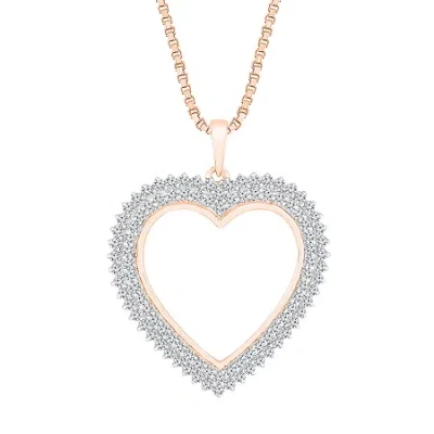 Fine Jewelry Womens 1 Ct. T.w. Natural White Diamond 10k Rose Gold Heart 18 Inch Pendant Necklace In Transparent