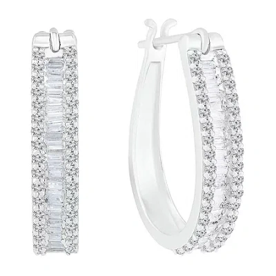Fine Jewelry Womens 1 Ct. T.w. Natural White Diamond 10k White Gold 22.5mm Hoop Earrings In Transparent