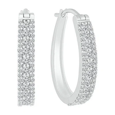 Fine Jewelry Womens 1 Ct. T.w. Natural White Diamond 10k White Gold 23.3mm Hoop Earrings In Transparent