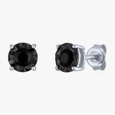 Fine Jewelry 1/2 Ct. T.w. Natural Black Diamond Sterling Silver 6.5mm Round Stud Earrings In White