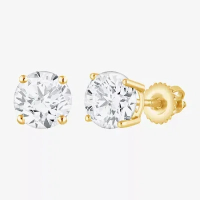 Fine Jewelry ( G / Si2 ) 2 Ct. T.w. Lab-grown Diamond 10k Gold 6.3mm Round Stud Earrings In Yellow
