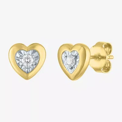 Fine Jewelry (g-h / I1-i2) 1/10 Ct. T.w. Lab Grown White Diamond 14k Gold Over Silver 7.5mm Heart Stud Earrings In Multi