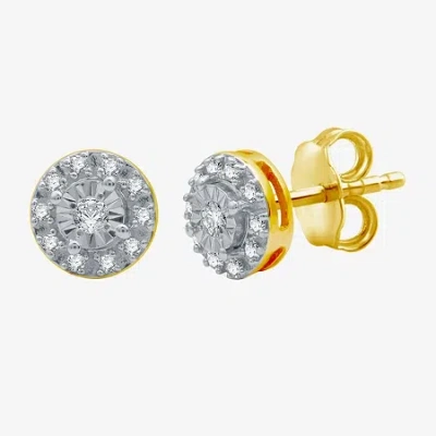 Fine Jewelry 1/10 Ct. T.w. Natural White Diamond 14k Gold Over Silver 6.7mm Round Stud Earrings In Multi