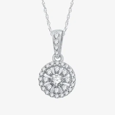Fine Jewelry Womens 1/4 Ct. T.w. Natural White Diamond 10k White Gold Round 18 Inch Pendant Necklace In Transparent