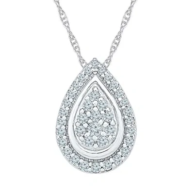 Fine Jewelry Teardrop Womens 1/3 Ct. T.w. Natural White Diamond 10k White Gold Pear 18 Inch Pendant Necklace In Transparent