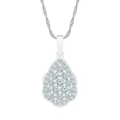 Fine Jewelry Womens 3/4 Ct. T.w. Natural White Diamond 10k White Gold 18 Inch Pendant Necklace In Transparent