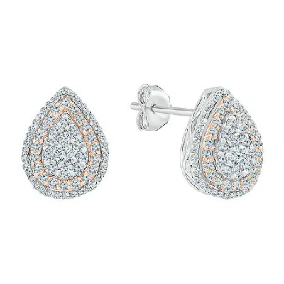 Fine Jewelry 1 Ct. T.w. Natural White Diamond 10k Two Tone Gold 13.4mm Pear Stud Earrings In White