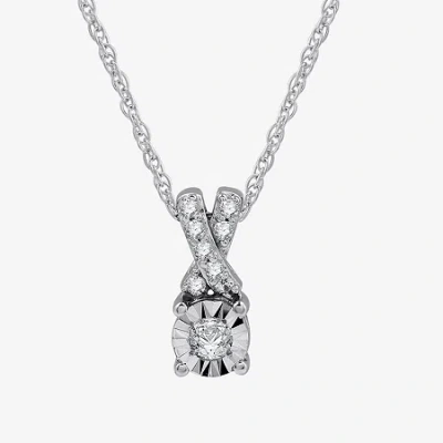 Fine Jewelry Womens 1/10 Ct. T.w. Lab Grown White Diamond Sterling Silver Round 18 Inch Pendant Necklace In Transparent