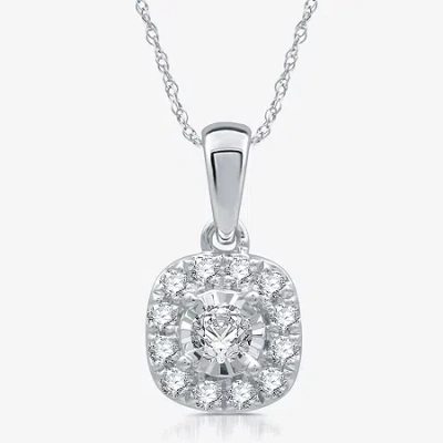 Fine Jewelry Womens 1/4 Ct. T.w. Natural White Diamond 10k White Gold Cushion 18 Inch Pendant Necklace In Transparent