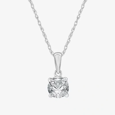 Fine Jewelry Womens 1 Ct. Lab Grown White Diamond 10k Or 14k Gold Round Pendant Necklace In White