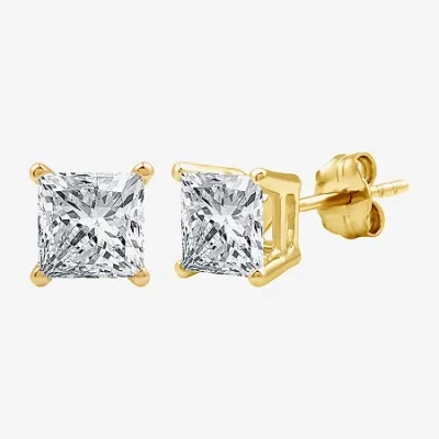 Fine Jewelry 1 1/4 Ct. T.w. Lab-grown (g / Si1-si2) Diamond Princess-cut Stud Earrings In 10k Or 14k Gold In Yellow