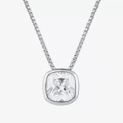 Fine Jewelry (f / Si2) Womens 2 Ct. Lab Grown White Diamond 10k White Gold Cushion 18 Inch Pendant Necklace In Transparent