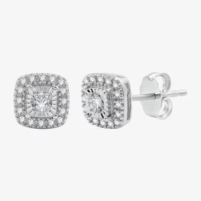 Fine Jewelry 1/4 Ct. T.w. Lab Grown White Diamond Sterling Silver 7.2mm Cushion Stud Earrings In Silver