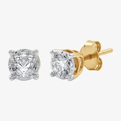 Fine Jewelry (g / Si1-si2) 1/2 Ct. T.w. Lab Grown White Diamond 14k Gold Over Silver 5.3mm Round Stud Earrings In Multi