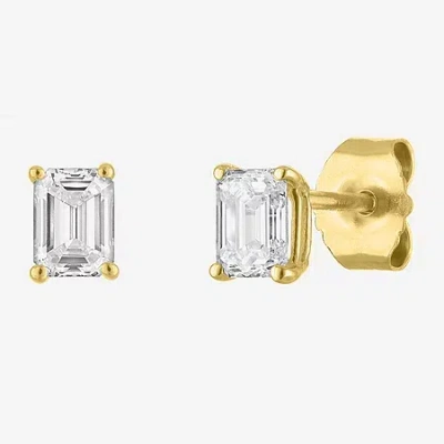 Fine Jewelry ( E-f/si1-si2 ) 1/2 Ct. T.w. Lab-grown Diamond 10k Gold 4.4mm Emerald Stud Earrings In Yellow