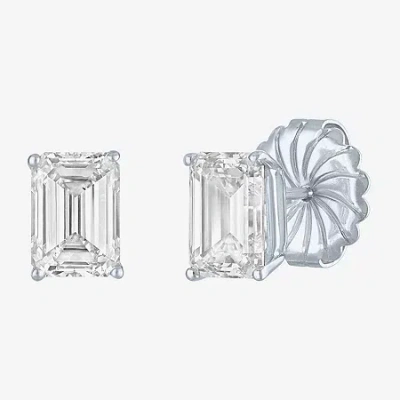 Fine Jewelry ( /e-f/si1-si2 ) 3 Ct. T.w. Lab-growndiamond 14k Gold 8.1mm Emerald Stud Earrings In White