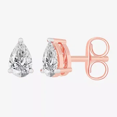 Fine Jewelry (h-i / Si1-si2) 1/2 Ct. T.w. Lab Grown White Diamond 14k Gold 5.3mm Pear Stud Earrings In Pink