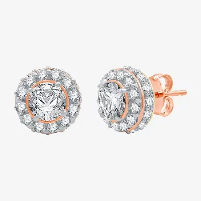 Fine Jewelry Ever Star (h-i / Si2-i1) 3 Ct. T.w. Lab Grown White Diamond 14k White Gold 10.8mm Round Stud Earring In Pink