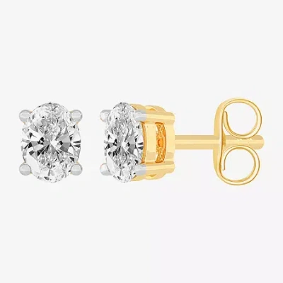 Fine Jewelry (h-i / Si1-si2) 1/2 Ct. T.w. Lab Grown White Diamond 14k Gold 4.6mm Oval Stud Earrings In Yellow