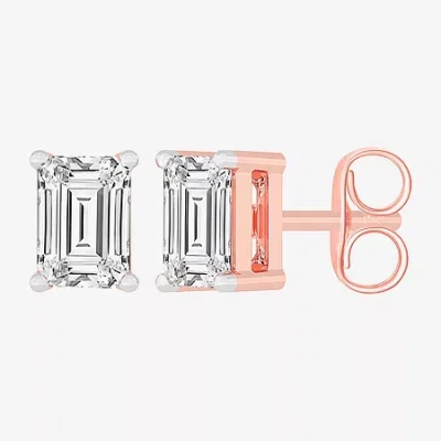 Fine Jewelry (h-i / Si1-si2) 1 Ct. T.w. Lab Grown White Diamond 14k Gold 5.4mm Stud Earrings In Pink