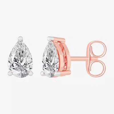 Fine Jewelry (h-i / Si1-si2) 1 Ct. T.w. Lab Grown White Diamond 14k Gold 6.5mm Pear Stud Earrings In Pink