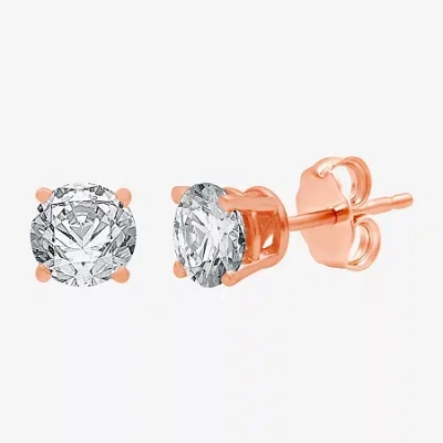 Fine Jewelry Deluxe Collection 1 Ct. T.w. Natural White Diamond 14k Gold 5.2mm Stud Earrings In Pink