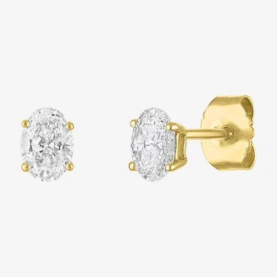 Fine Jewelry ( E-f /si1-si2 ) 1/2 Ct. T.w. Lab-grown Diamond 10k Gold 5.1mm Oval Stud Earrings In Yellow
