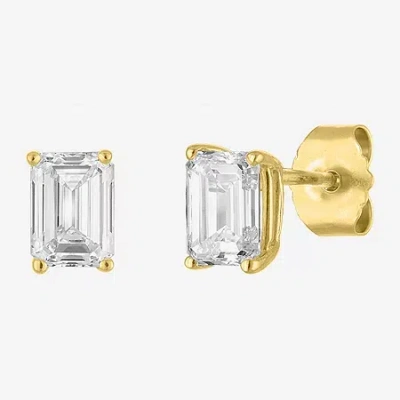 Fine Jewelry ( E-f/si1-si2 ) 1 Ct. T.w. Lab-grown Diamond 10k Gold 5.9mm Emerald Stud Earrings In Yellow