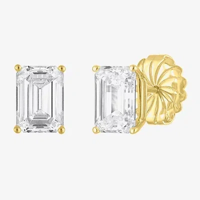 Fine Jewelry ( E-f/si1-si2 ) 4 Ct. T.w. Lab-grown Diamond 14k Gold 9mm Emerald Stud Earrings In Yellow
