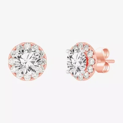 Fine Jewelry (g-h / Si1-si2) 2 1/2 Ct. T.w. Lab Grown White Diamond 14k Gold 6.5mm Round Stud Earrings In Pink
