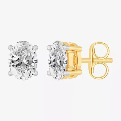 Fine Jewelry (h-i / Si1-si2) 1 Ct. T.w. Lab Grown White Diamond 14k Gold 6.2mm Oval Stud Earrings In Yellow
