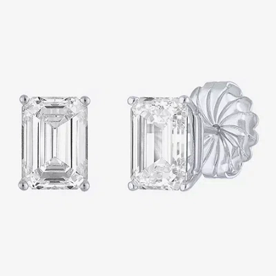 Fine Jewelry ( E-f/si1-si2 ) 4 Ct. T.w. Lab-grown Diamond 14k Gold 9mm Emerald Stud Earrings In White