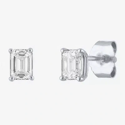 Fine Jewelry ( E-f/si1-si2 ) 1/2 Ct. T.w. Lab-grown Diamond 10k Gold 4.4mm Emerald Stud Earrings In White