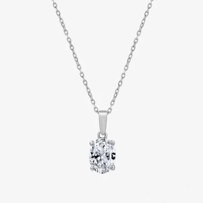 Fine Jewelry ( F/si1-si2 ) Womens 1 Ct. T.w. Lab Grown White Diamond 10k Gold Oval 18 Inch Pendant Necklace In White