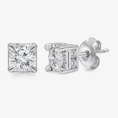 Trumiracle Tru Miracle 1 1/2 Ct. T.w. Lab Grown White Diamond 10k White Gold 6.3mm Stud Earrings In White