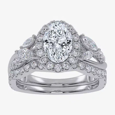 Fine Jewelry Signature By Modern Bride (g-h,vs2-si1) Womens 1 1/2 Ct. T.w. Lab Grown White Diamond 14k Gold Oval  In White