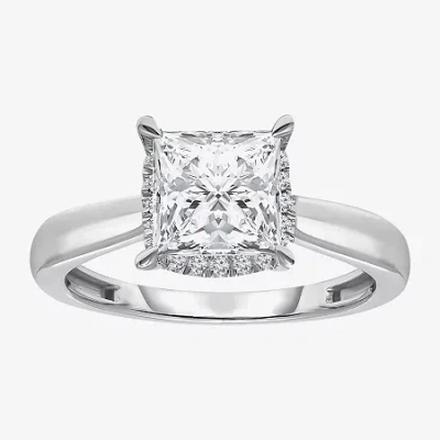 Fine Jewelry Womens 2 1/7 Ct. T.w. Lab Grown White Diamond 14k White Gold Halo Engagement Ring In White