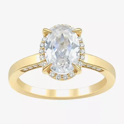 Fine Jewelry (h-i / Si1-si2) Womens 2 Ct. T.w. Lab Grown White Diamond 10k Gold Oval Halo Engagement Ring In Transparent