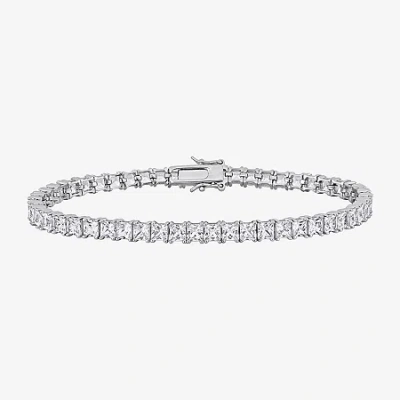 Fine Jewelry Mens Lab Created White Sapphire Sterling Silver 9 Inch Tennis Bracelet In Transparent