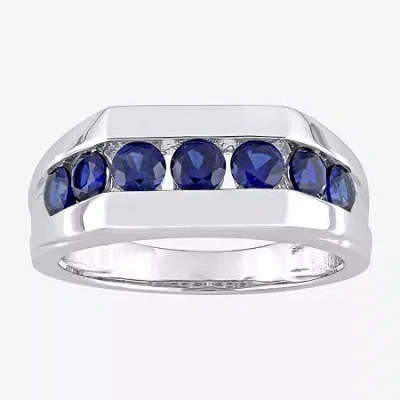 Fine Jewelry Mens Lab Created Blue Sapphire Sterling Silver Fashion Ring In Transparent