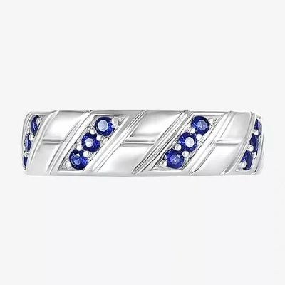 Fine Jewelry Mens Lab Created Blue Sapphire Sterling Silver Fashion Ring In Transparent
